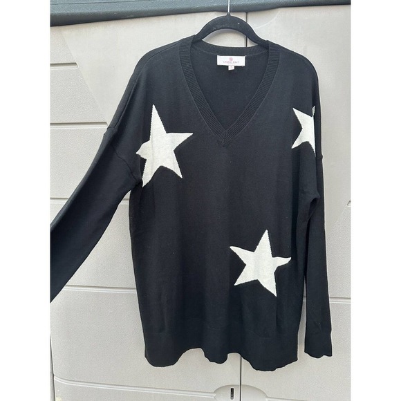 Laurie Felt Cashmere Blend Intarsia V-Neck Star Print Sweater sz M - Picture 4 of 11